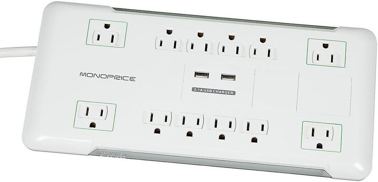 Monoprice 12 Outlet Power Surge Protector w/ 2 Built-in USB Charger Ports - 4230 Joules