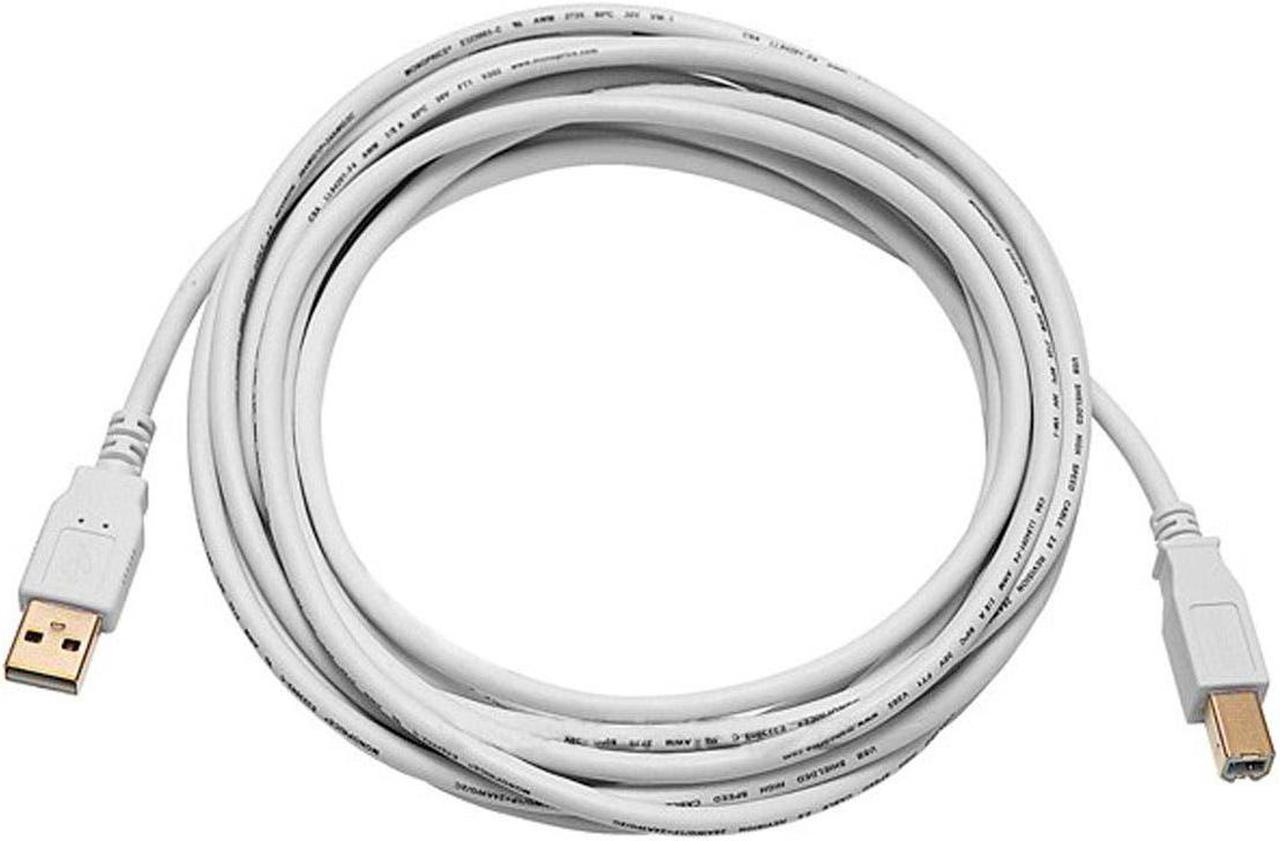 Monoprice USB Type-A to USB Type-B 2.0 Cable - 28/24AWG, Gold Plated, White, 10ft