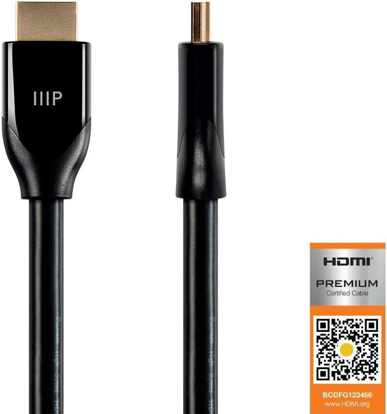 Monoprice HDMI Cable - 3 Feet - Black | Certified Premium, High Speed, 4K@60Hz, HDR, 18Gbps, 28AWG, YUV 4:4:4, Compatible with UHD TV and More