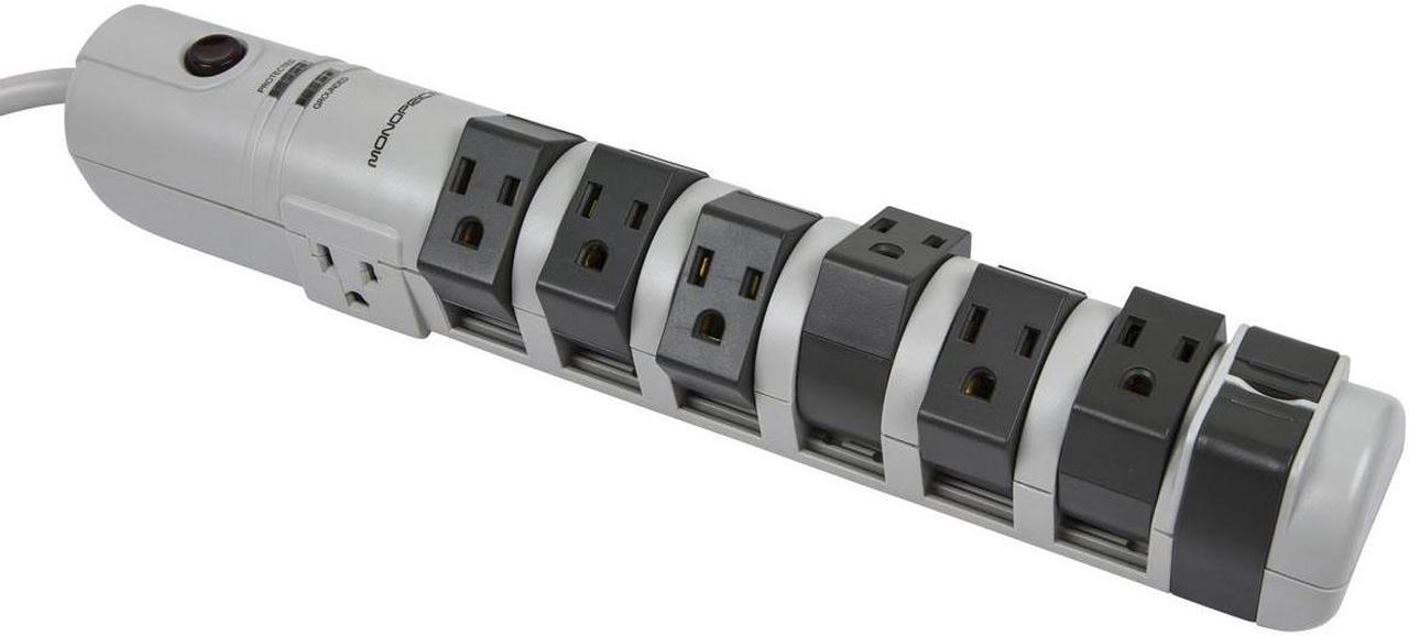 Monoprice Power & Surge - 8 Outlet Rotating Surge Strip - Gray | UL Rated 2, 160 Joules with Grounded and Protected Light Indicator