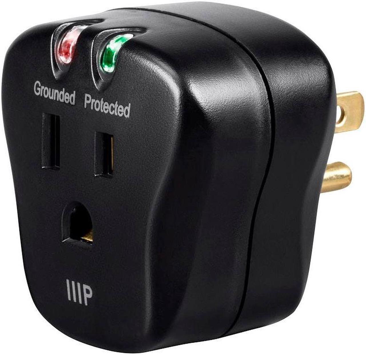 Monoprice 1 Outlet Portable Mini Power Surge Protector Wall Tap - Black | UL Rated 540 Joules With Grounded And Protected Light Indicator