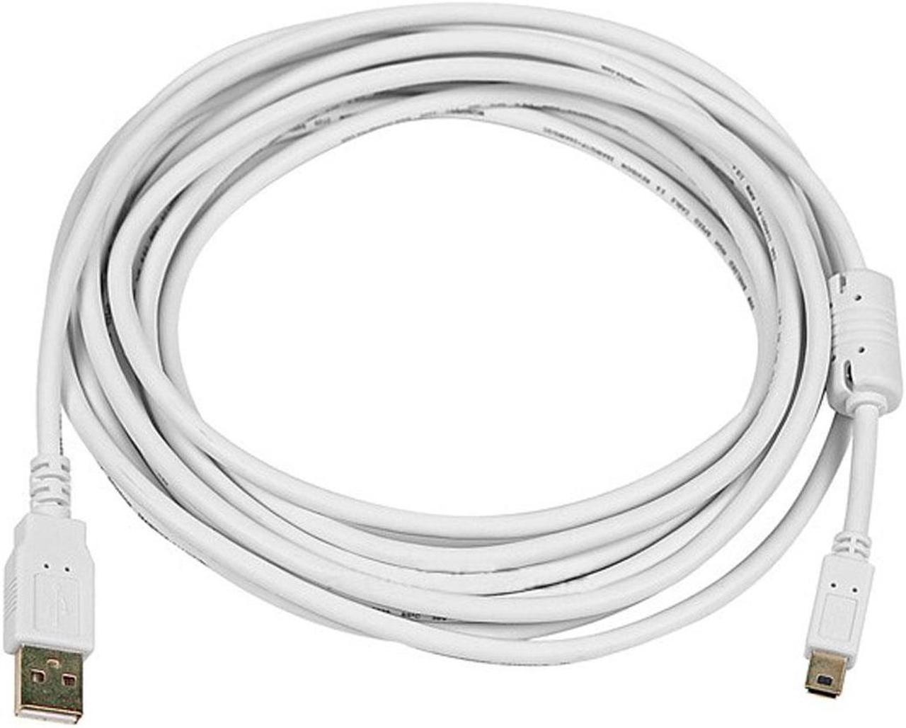 Monoprice USB 2.0 Cable - 15 Feet - White | USB Type-A to USB Mini-B 2.0 Cable - 5-Pin, 28/24AWG, Gold Plated