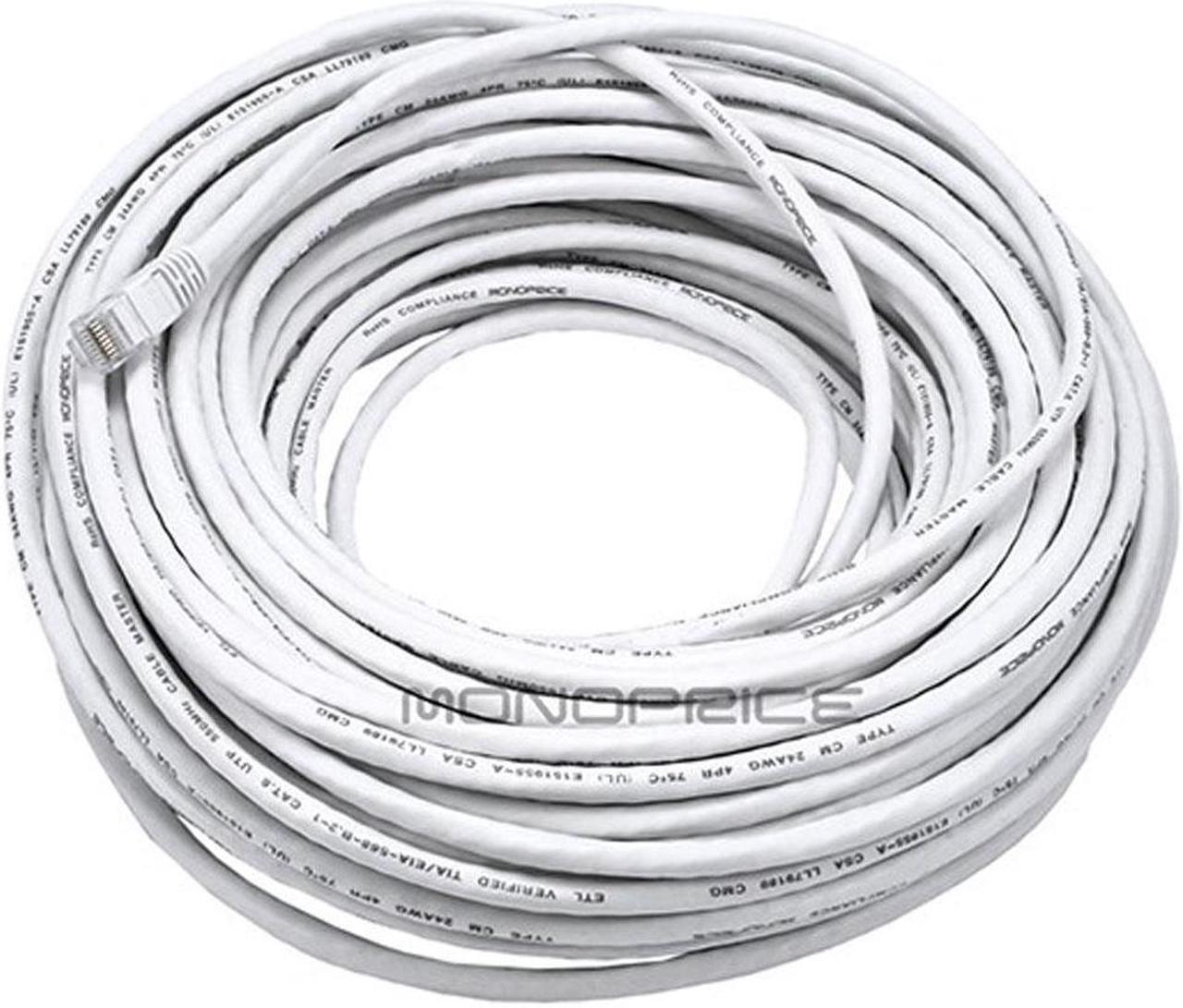Alt view image 2 of 18 - Monoprice Cat5e Ethernet Patch Cable - 100 Feet - White | Network Internet Cord - RJ45, Stranded, 350Mhz, UTP, Pure Bare Copper Wire, 24AWG