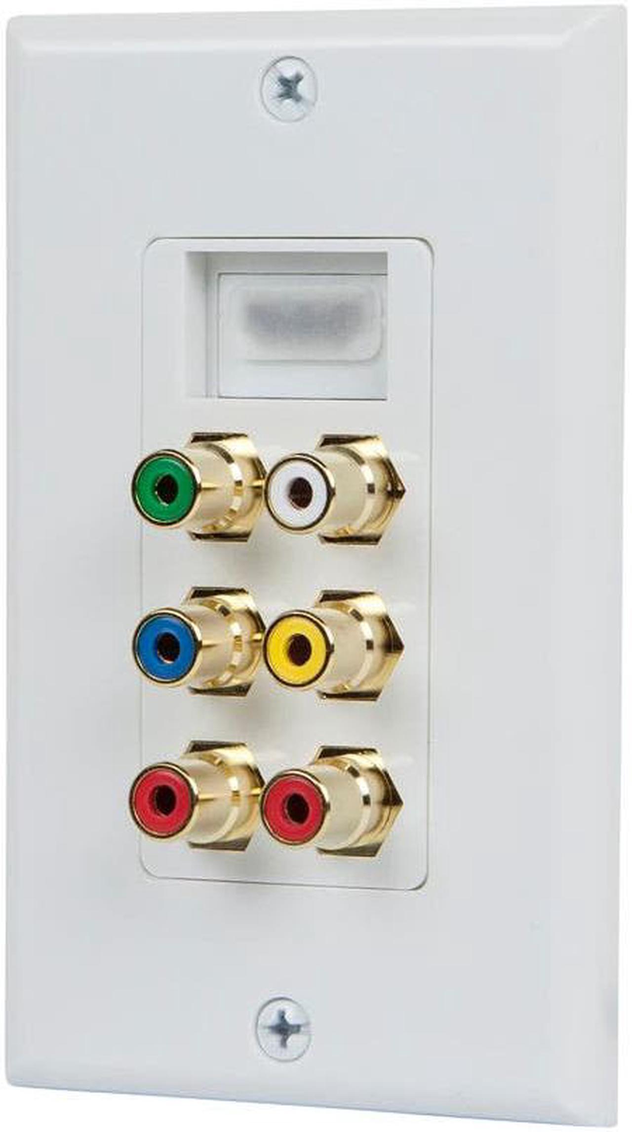 Monoprice Recessed HDMI Wall Plate - White With 1* HDMI F/F Adapter & 6 RCA Connector, Gold Plated