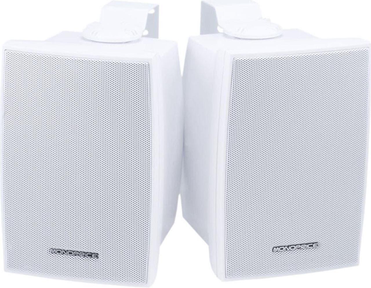 Monoprice 2-Way Indoor/Outdoor Weatherproof Speakers - 5.25in (Pair), 40W Nominal, 80W Max, Easy to Mount to a Wall, a Pole, or any Vertical Surface