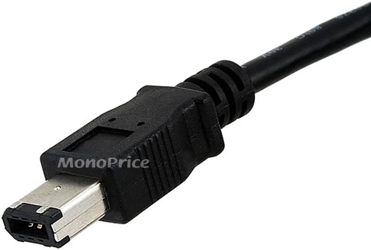Alt view image 2 of 4 - Monoprice Firewire Cable - 6 Feet - Black | 9-pin to 6-pin Bilingual, USB 2.0 A Male to B Male 24AWG, Gold Plated