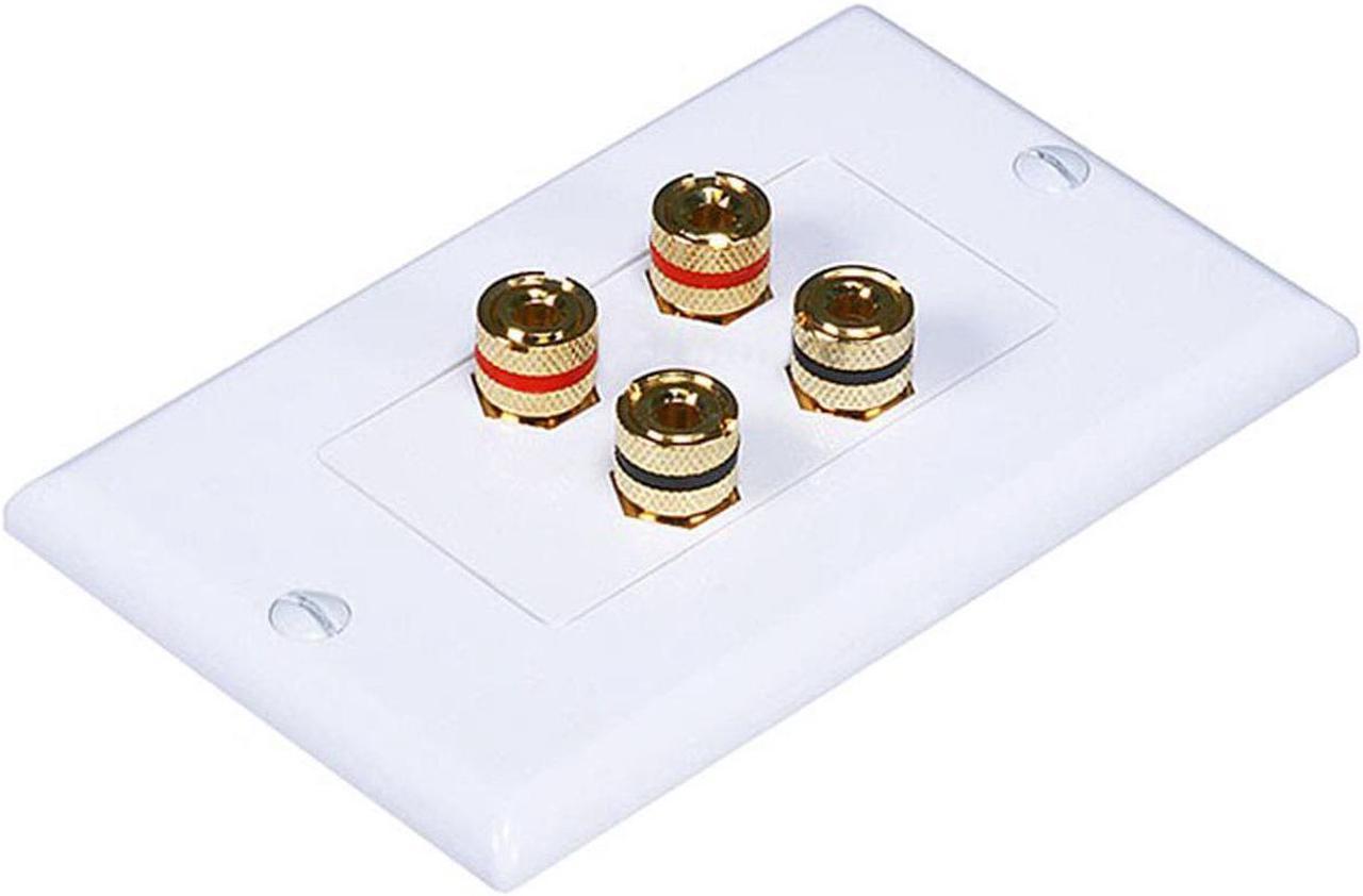 Monoprice High Quality Banana Binding Post Two-Piece Inset Wall Plate - White - Coupler Type For 2 Speakers