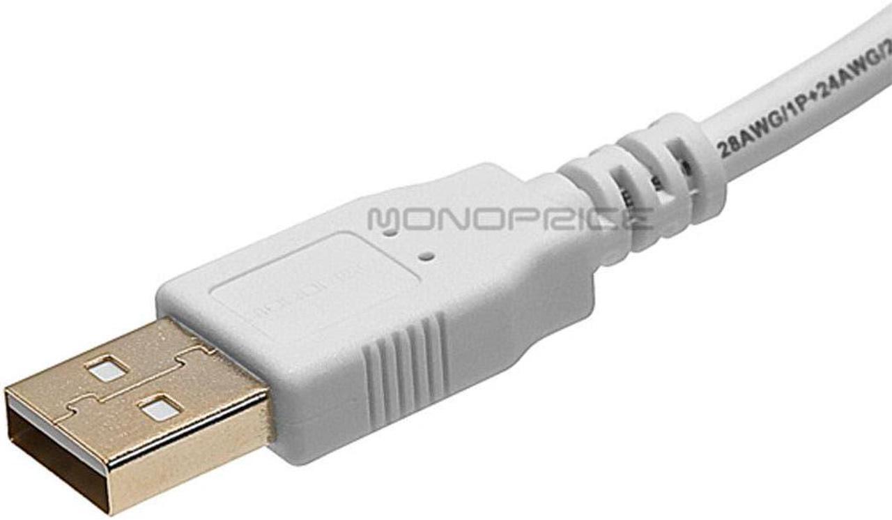 Alt view image 2 of 8 - Monoprice USB 2.0 Cable - 3 Feet - White | USB Type-A Male to USB Type-A Male, 28/24AWG, Gold Plated, 480 Mbps