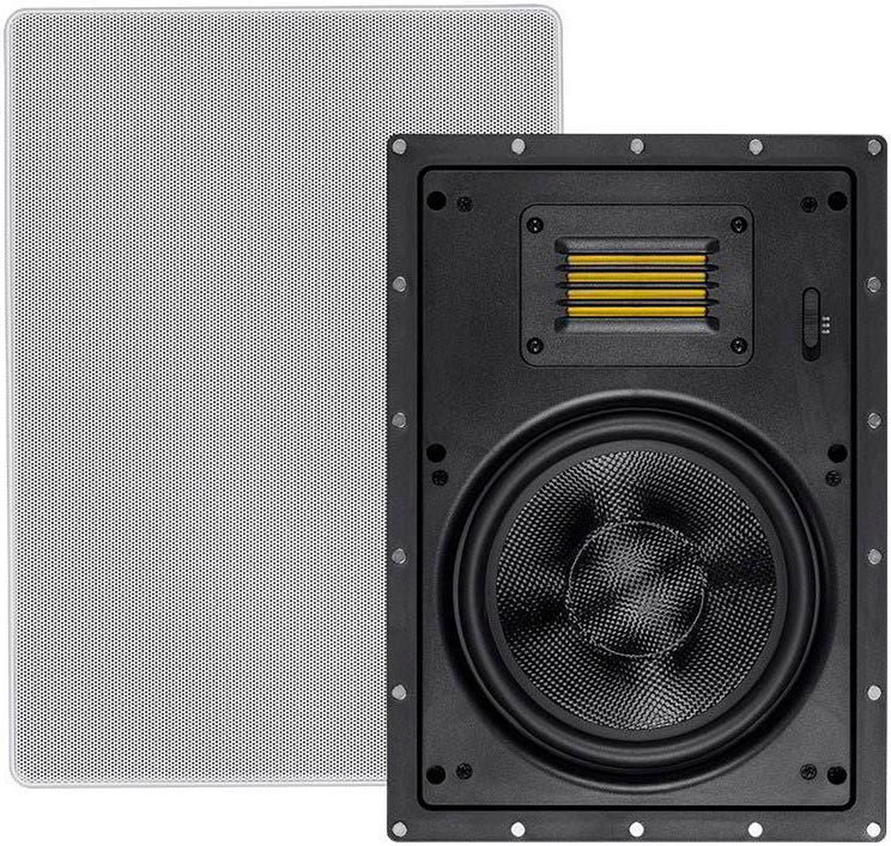 Monoprice 2-Way Carbon Fiber In-Wall Speakers - 8 Inch (Pair) With Magnetic Grille And Ribbon Tweeter - Amber Series