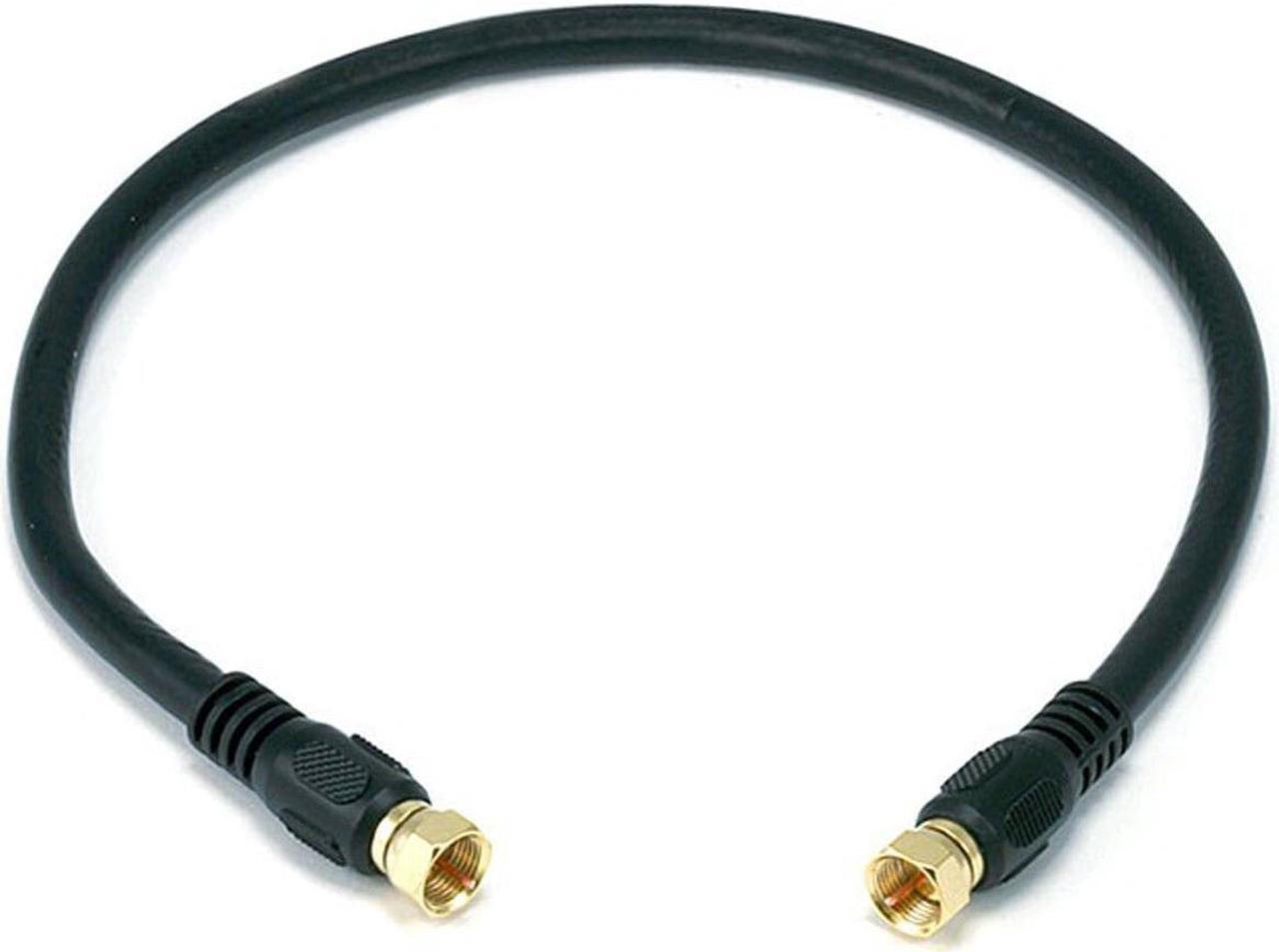 Monoprice 1.5ft RG6 (18AWG) 75Ohm, Quad Shield, CL2 Coaxial Cable with F Type Connector - Black