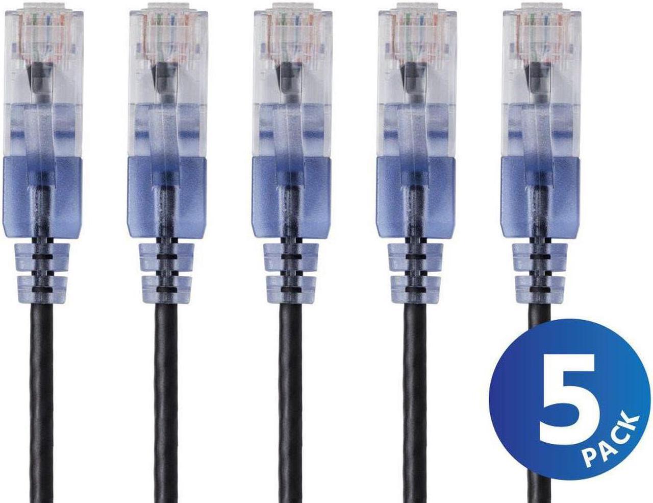 Monoprice Cat6A Ethernet Network Patch Cable - 20 Feet - Black | 5-Pack, 10G - SlimRun Series