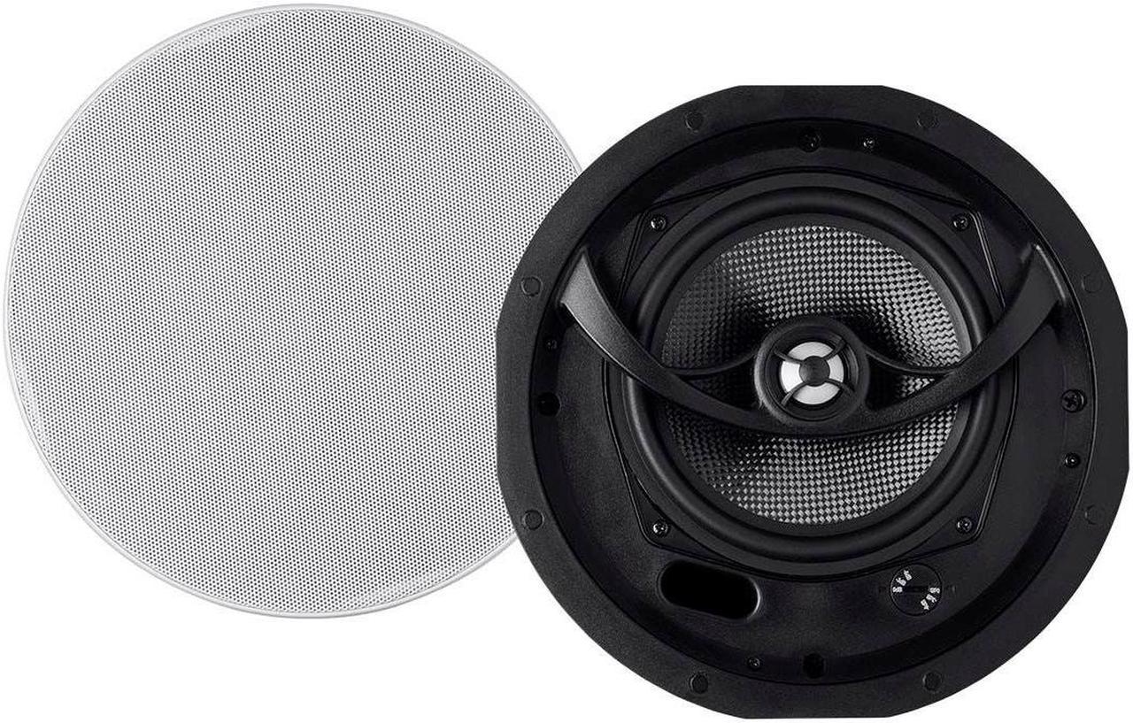 Monoprice Alpha 2-Way Ceiling Speakers - 6.5 Inch (Pair) Carbon Fiber, Paintable Magnetic Grille, Louder with Less Power