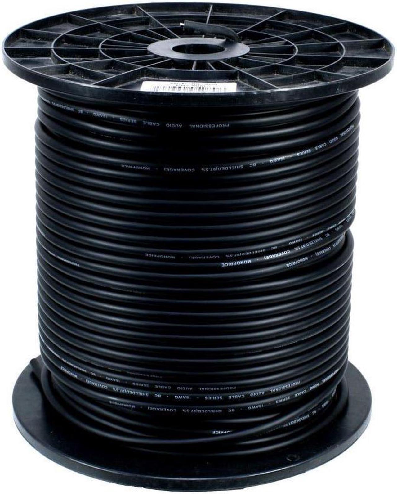 Monoprice Professional Microphone Bulk 16AWG Cable Cord - 500 Feet - Black | 8.0mm With High-Purity, Oxygen Free Copper Conductors, Braided Copper Shield