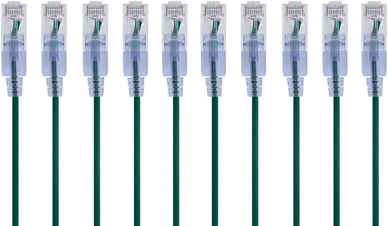 Monoprice SlimRun Cat6A Ethernet Patch Cable - Network Internet Cord - RJ45, Stranded, UTP, Pure Bare Copper Wire, 30AWG, 2ft, Green, 10-Pack