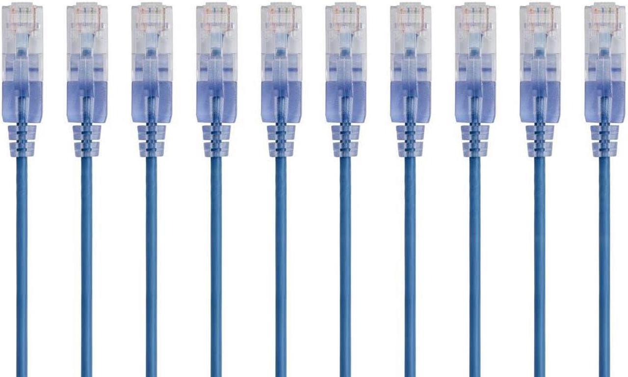 Monoprice SlimRun Cat6A Ethernet Patch Cable - Network Internet Cord - RJ45, Stranded, UTP, Pure Bare Copper Wire, 30AWG, 2ft, Blue, 10-Pack