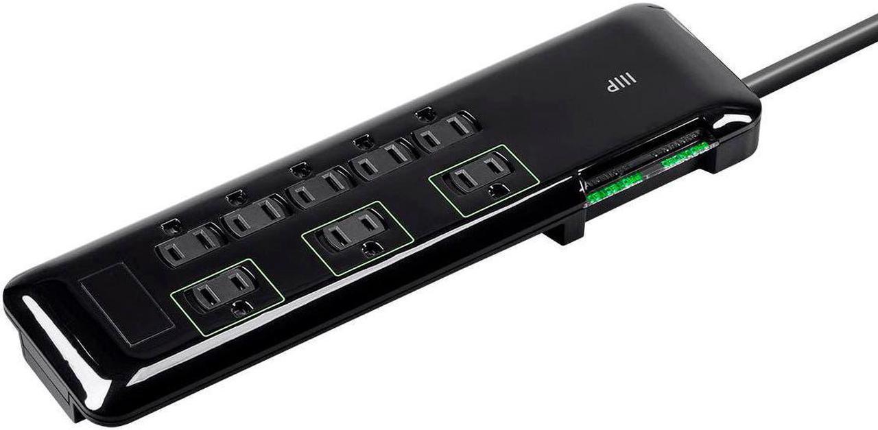 Monoprice 8 Outlet Mini Surge Protector - 6 Feet - Black | Heavy Duty Cord | UL Rated 3,420 Joules With Grounded And Protected Light Indicator