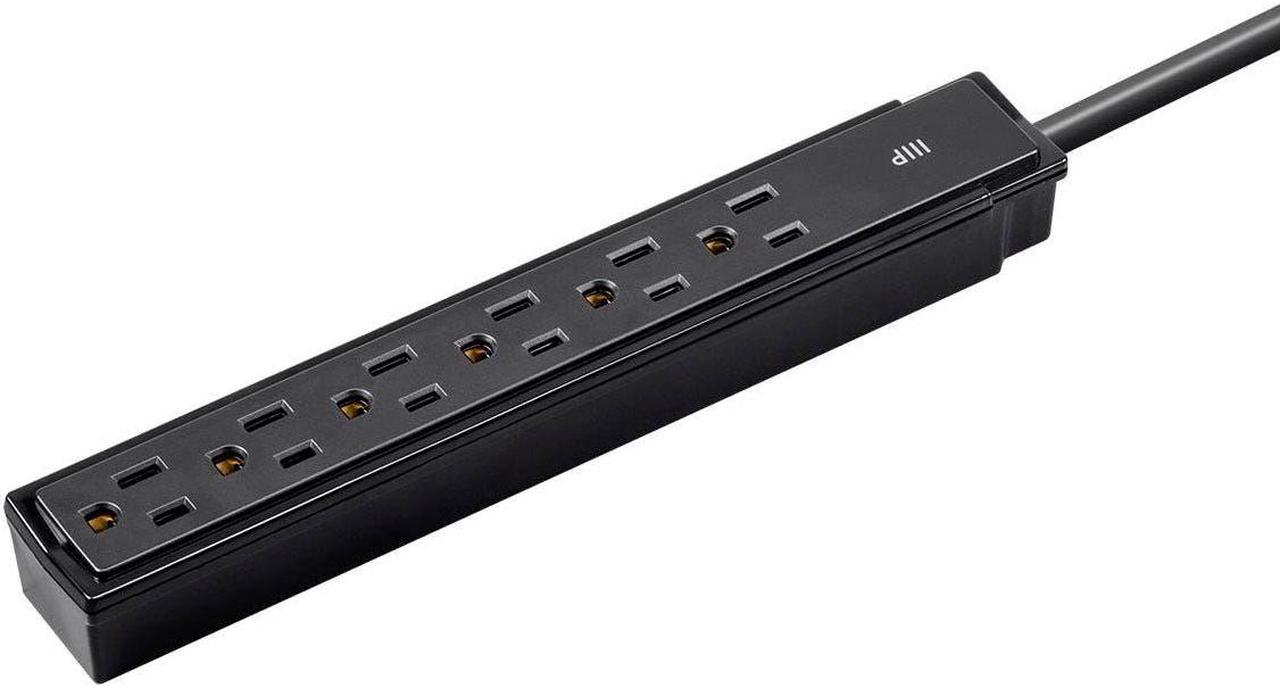 Monoprice 6 Outlet Surge Protector Power Strip - 2 Feet - Black (2 Pack) Heavy Duty Cord | UL Rated, 201 Joules, 1800-watt capacity