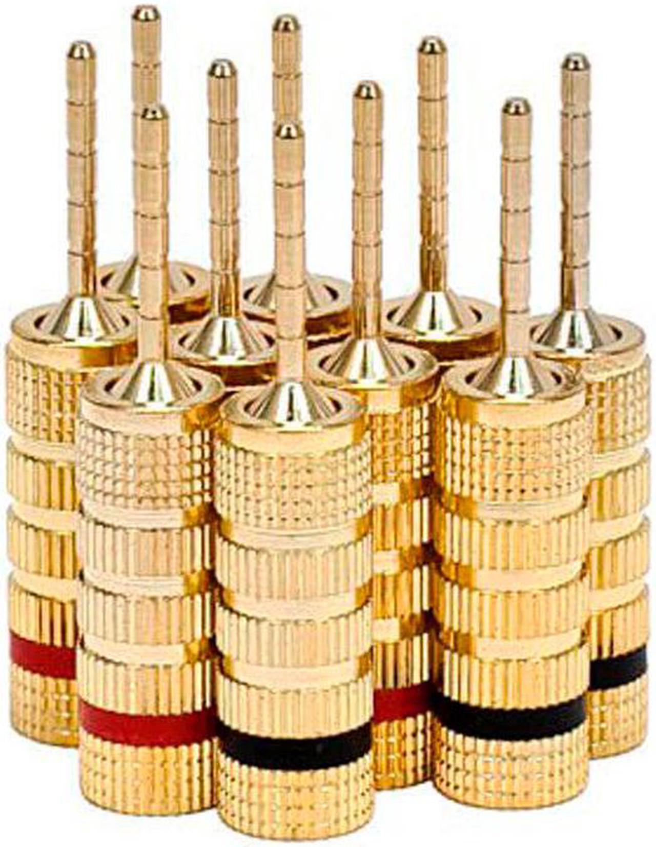 Monoprice High Quality Gold Plated Speaker Pin Plugs - 5 Pairs - Pin Screw Type, For Speaker Wire, Home Theater, Wall Plates And More