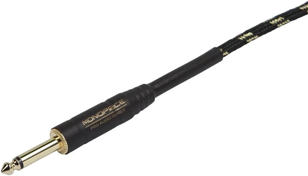 Alt view image 5 of 8 - Monoprice Braided Cloth 1/4 Inch (TS) Male 20AWG Instrument Cable Cord - 35 Feet- Black (Gold Plated)