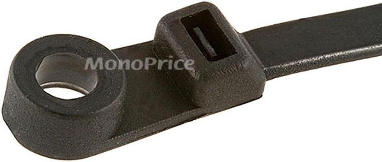 Monoprice 8-inch Mountable Head Cable Tie, 100pcs/Pack, 40 lbs Max Weight - Black