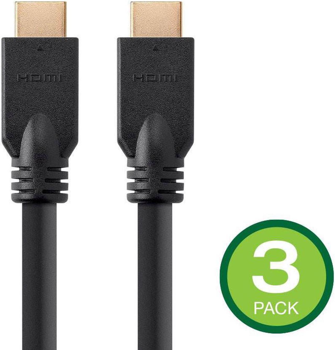 Monoprice HDMI Cable - 25 Feet - Black (3 Pack) No Logo, High Speed, 4K@60Hz, HDR, 18Gbps, YCbCr 4:4:4, 24AWG, CL2, Compatible with UHD TV and More - Commercial Series