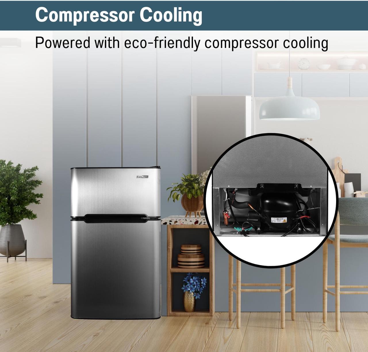 Alt view image 4 of 7 - ConServ 3 cu.ft 2 Door Mini Freestanding Refrigerator with Freezer in Stainless
