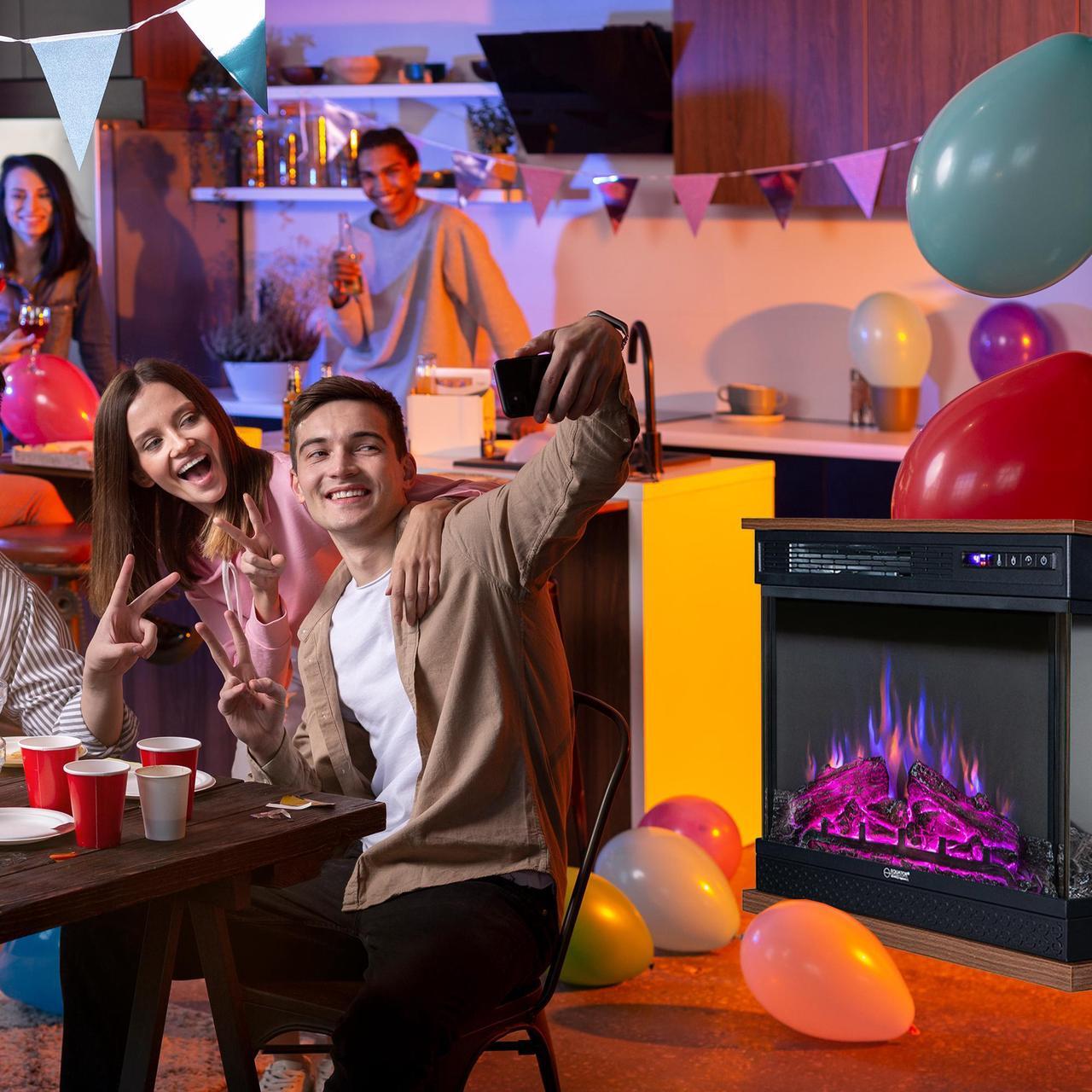 Alt view image 7 of 7 - Equator 26" Freestanding Portable Fireplace Only Heat or 7 Color LED Remote 110V