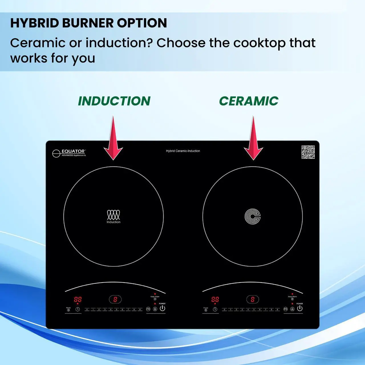 Alt view image 6 of 7 - Equator 20" Electric Any Cookware Compatible Induction+Ceramic 2 Burner Cooktop with 9 Power 110V