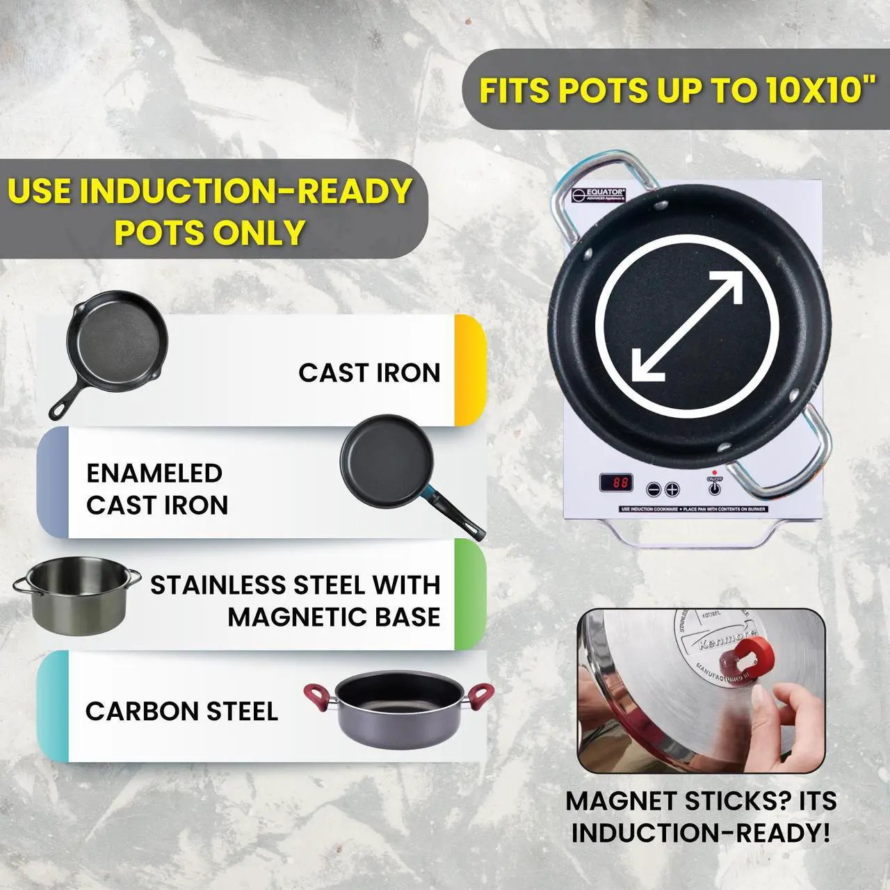 Alt view image 7 of 7 - Equator 11" Portable One-Burner Induction Cooktop LIGHT AlumInum Handle 110V in Silver