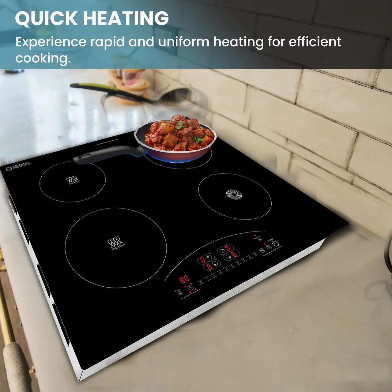 Alt view image 4 of 7 - Equator 24" Electric Any Cookware Compatible Induction+Ceramic 4 Burner Cooktop 9 Power 220V