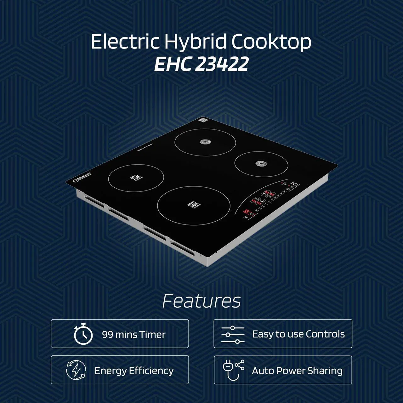 Alt view image 6 of 7 - Equator 24" Electric Any Cookware Compatible Induction+Ceramic 4 Burner Cooktop 9 Power 220V