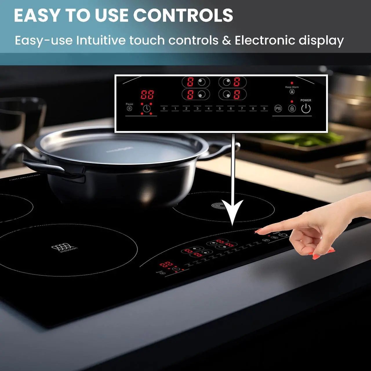 Alt view image 7 of 7 - Equator 24" Electric Any Cookware Compatible Induction+Ceramic 4 Burner Cooktop 9 Power 220V