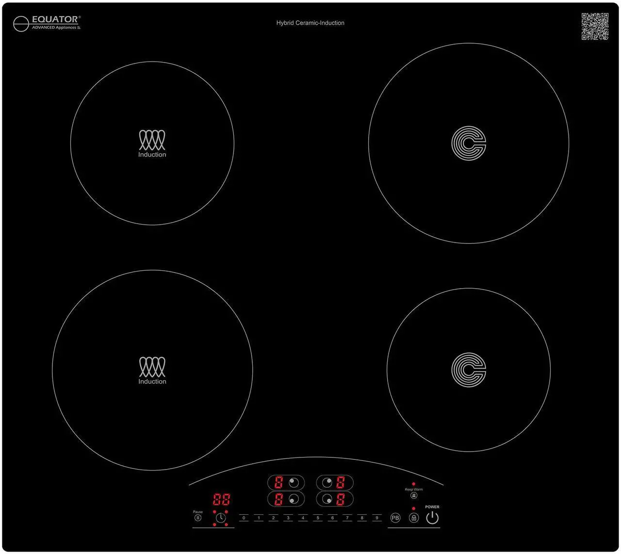 Main image of Equator 24" Electric Any Cookware Compatible Induction+Ceramic 4 Burner Cooktop 9 Power 220V
