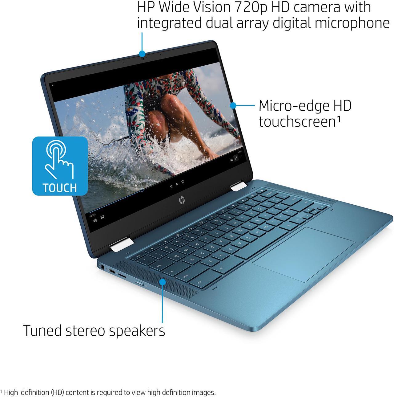 Alt view image 4 of 6 - HP 14" 2-in-1 Convertible Touchscreen HD Chromebook (Intel Celeron N4020 Processor, 4 GB LPDDR4-2400 SDRAM, 64 GB eMMC, Intel UHD Graphics 600, Chrome OS, Teal)