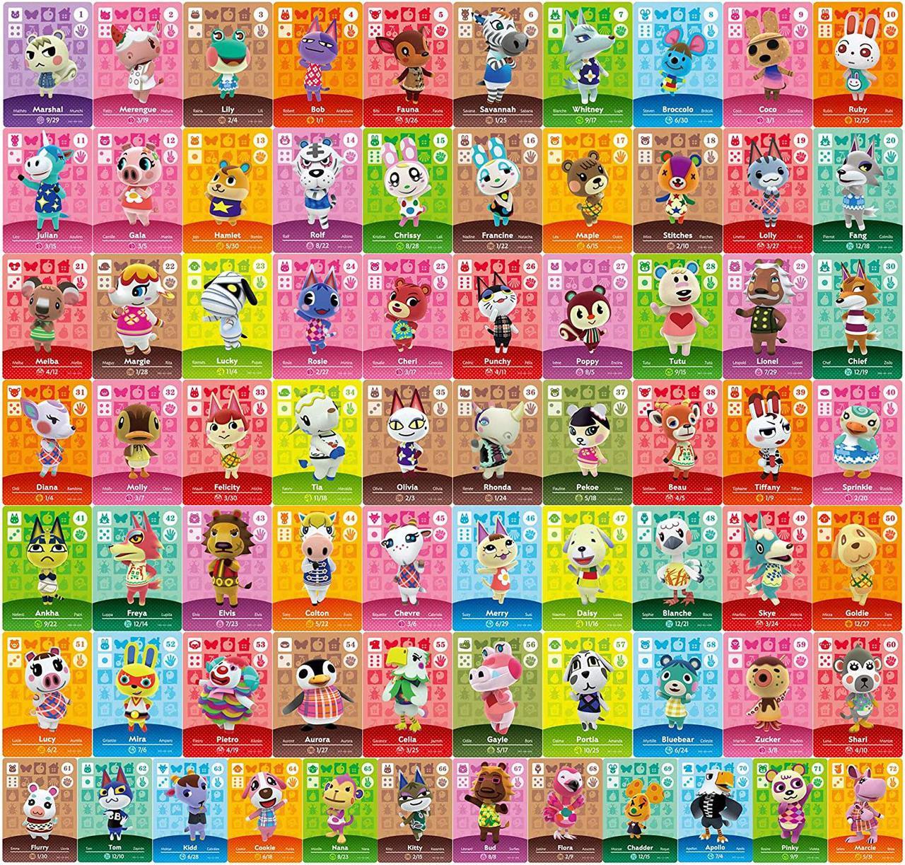 Animal Crossing - New 72Pcs Full Set NFC PVC TAG Mini Cards for Switch AMIIBO WII U