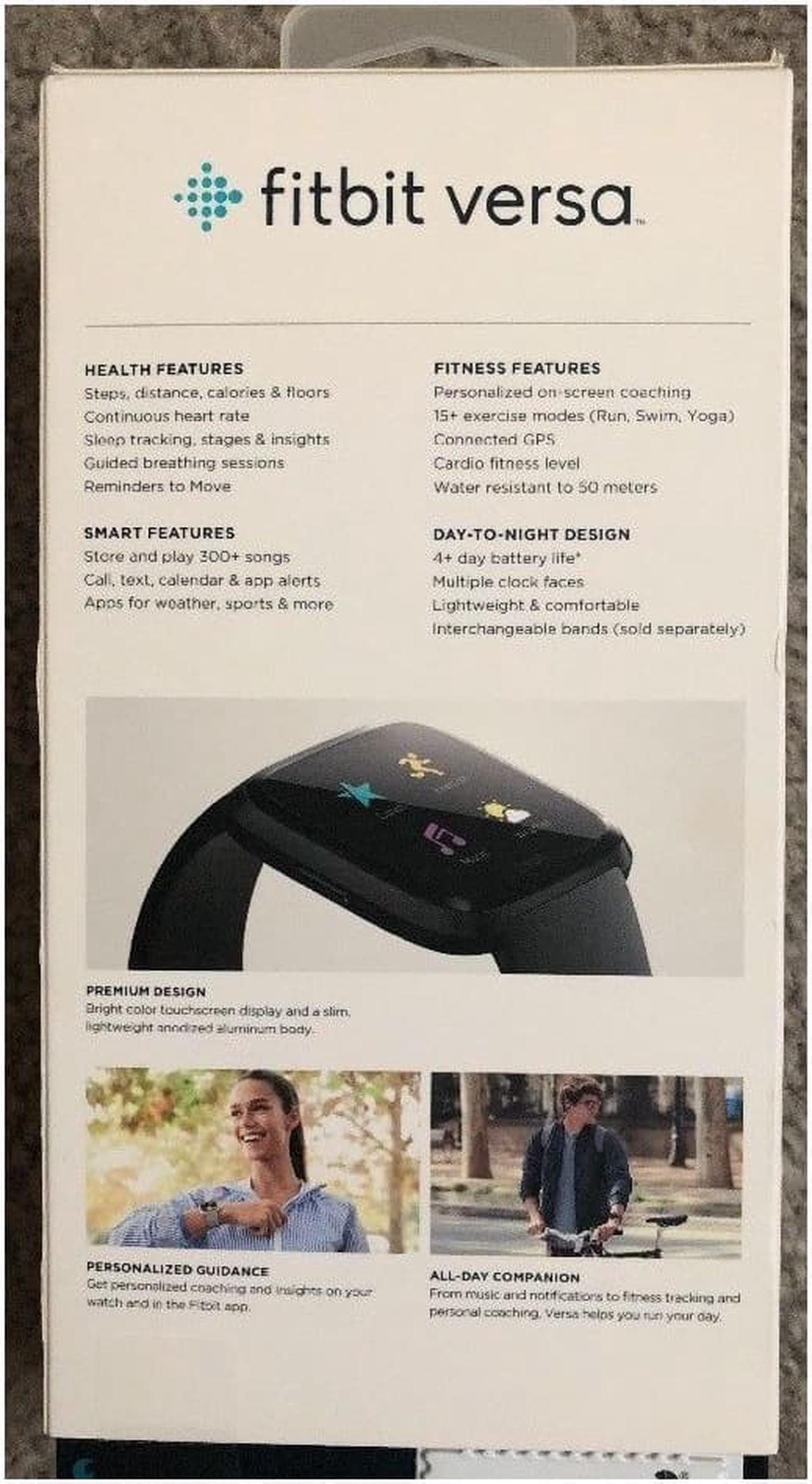 Alt view image 3 of 13 - Fitbit Versa Smart Watch Black and Black Aluminium One Size S & L Bands Included