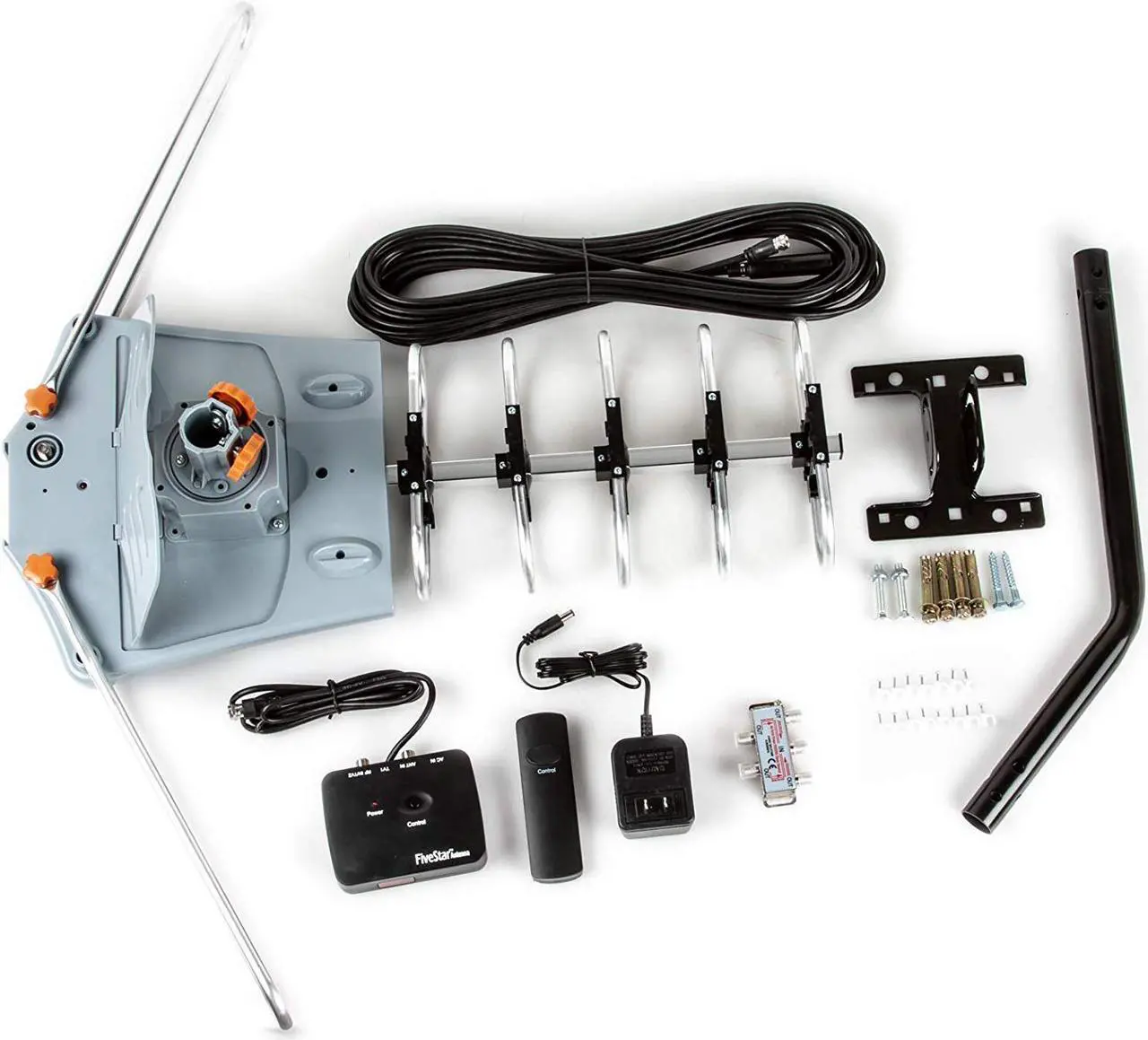 Alt view image 2 of 7 - FiveStar Outdoor Antenna Up to 150 Mile Long Range for smart TV and old TV, 360 Degree Rotation Antenna, UHF/VHF/FM Radio with Infrared Remote Control Advanced Design Plus Installation Kit and J-Pole