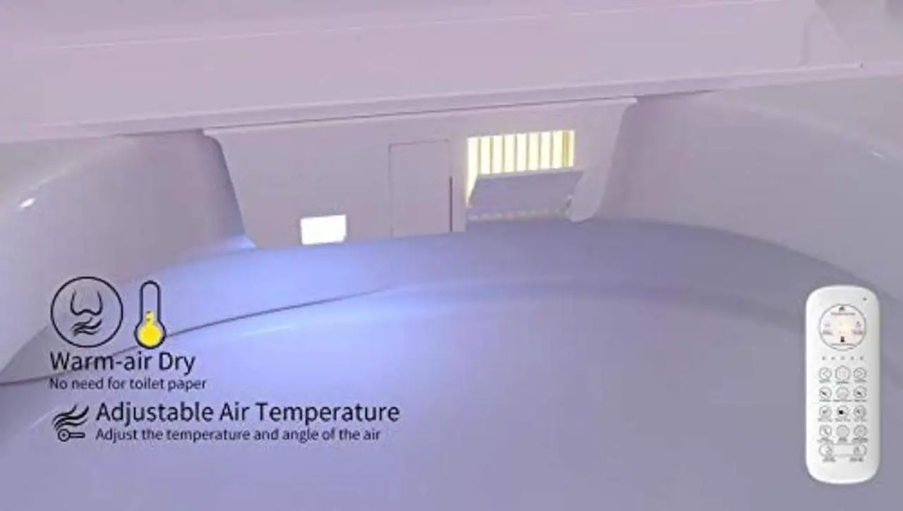Alt view image 5 of 7 - EUROTO [Newest 2021] One-Piece Dual Flush, Integrated Bidet and Toilet,luxury auto open and close lid heated seat, warm dryer and air deodorizer, White (Foot Feel Flip Flap Smart Toilet)