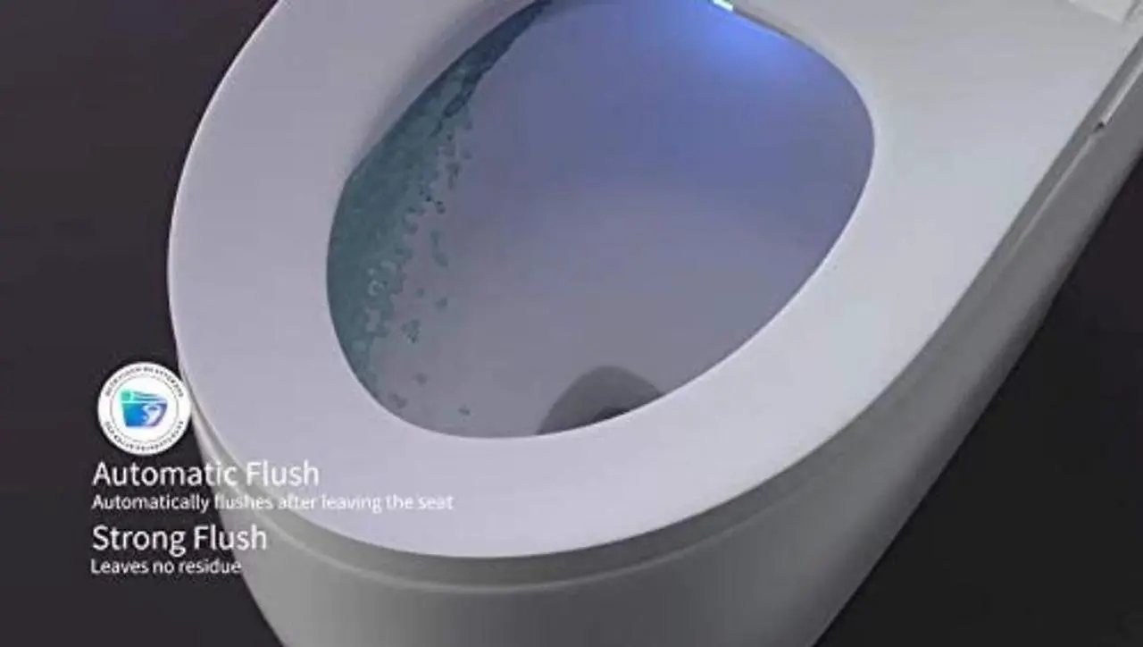 Alt view image 7 of 7 - EUROTO [Newest 2021] One-Piece Dual Flush, Integrated Bidet and Toilet,luxury auto open and close lid heated seat, warm dryer and air deodorizer, White (Foot Feel Flip Flap Smart Toilet)