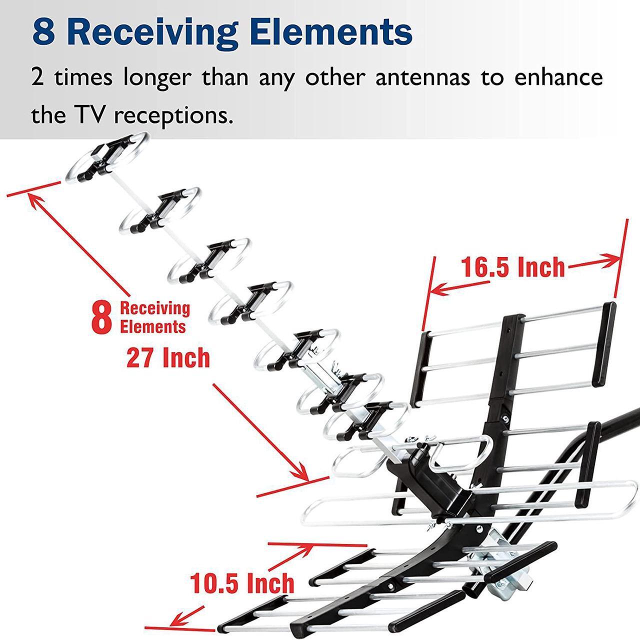 Alt view image 5 of 7 - Five Star Outdoor HDTV Antenna up to 200 Mile Long Range, Attic or Roof Mount TV Antenna, Long Range Digital OTA Antenna for 4K 1080P VHF UHF Includes J Mount, 40 ft. RG6 Coaxial Cable (No Kit)