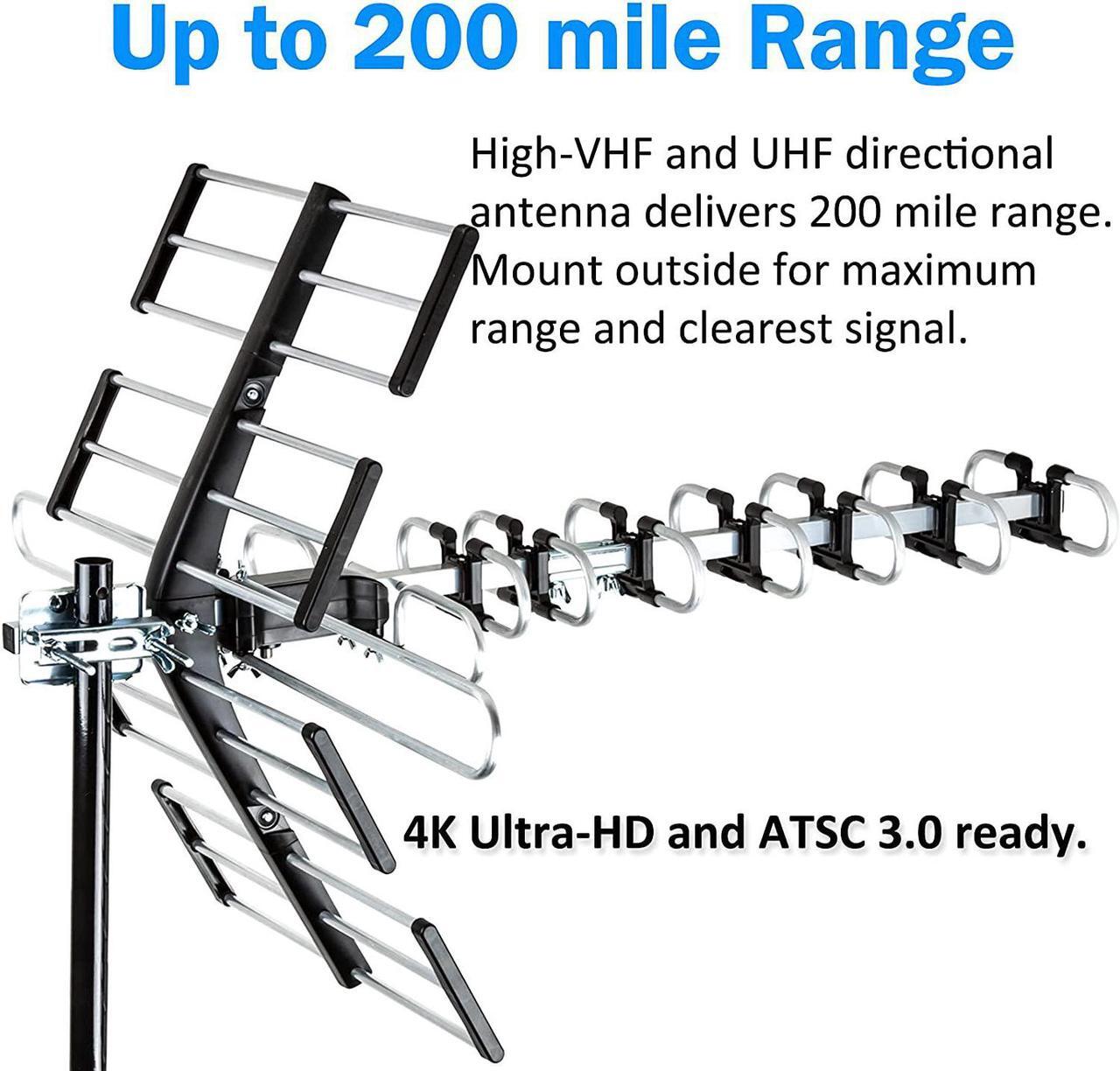 Alt view image 3 of 7 - Five Star Outdoor HDTV Antenna up to 200 Mile Long Range, Attic or Roof Mount TV Antenna, Long Range Digital OTA Antenna for 4K 1080P VHF UHF Includes J Mount, 40 ft. RG6 Coaxial Cable (No Kit)