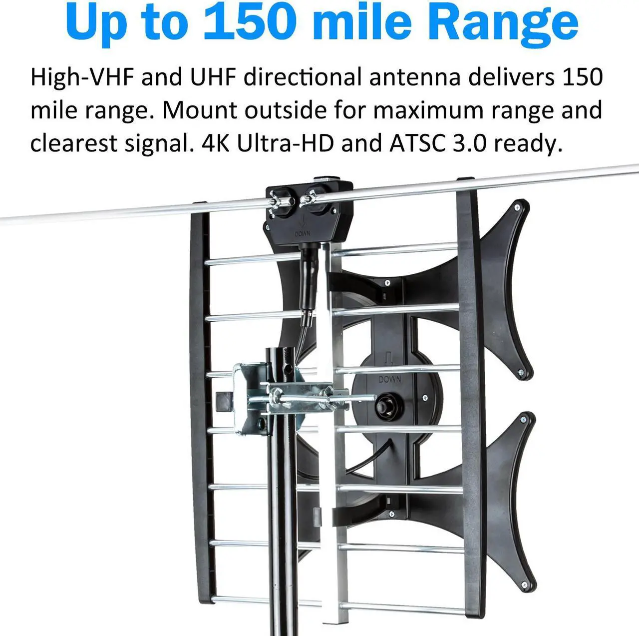 Alt view image 3 of 6 - Five Star Multi-Directional 4V HDTV Antenna - up to 150 Mile Range, UHF/VHF, Indoor, Attic, Outdoor, 4K Ready 1080P FM Radio (Standard Plus J Pole, No Kit)