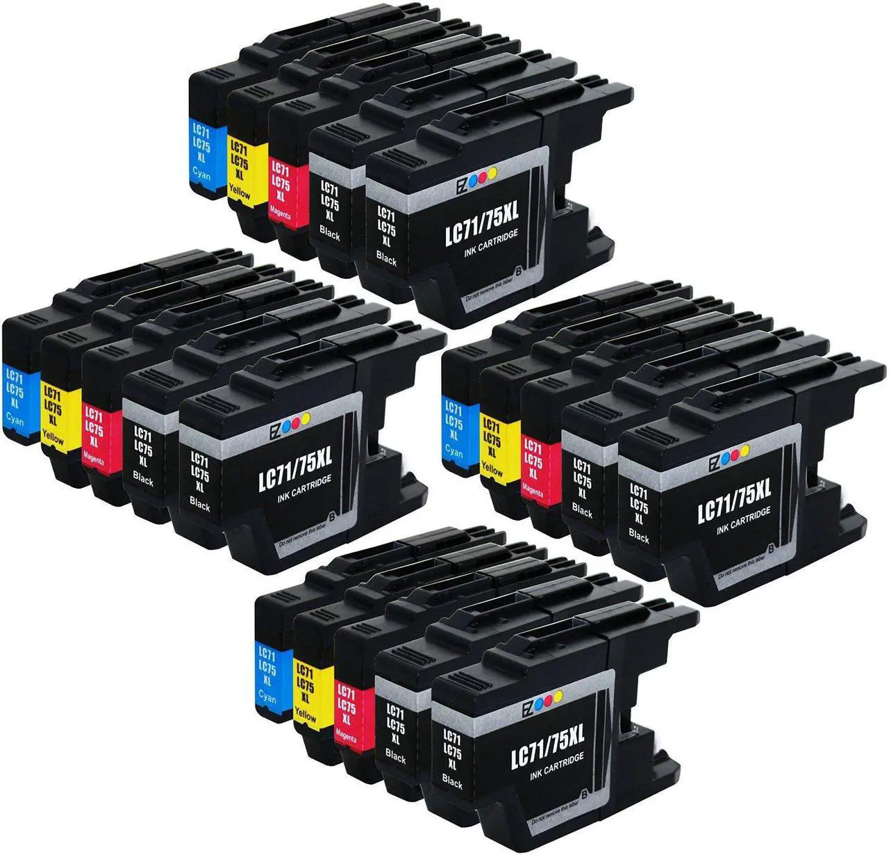 Alt view image 2 of 4 - E-Z Ink ™ Compatible Ink Cartridge Replacement For Brother LC75 LC-75 LC-75XL High Yield (20) Pack (8 Black, 4 Cyan, 4 Magenta, 4 Yellow) LC75BK LC75C LC75M LC75Y