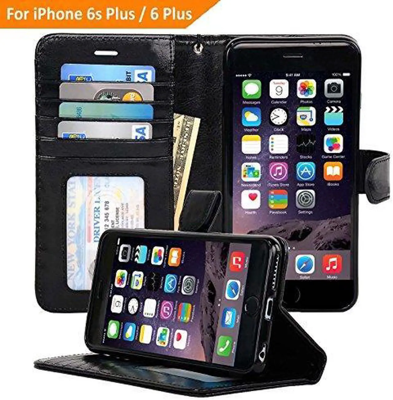 Alt view image 5 of 8 - NAVOR® Protective Flip Wallet Case for iPhone 6 Plus / 6S Plus  [5.5 Inch] - Black