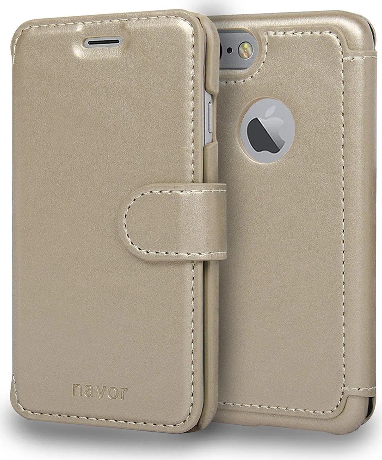 Main image of NAVOR Fashion Design Ultra Slim & Light Flip Wallet case with Apple Window View for iPhone 7 -Gold (IP7ZS2GD)