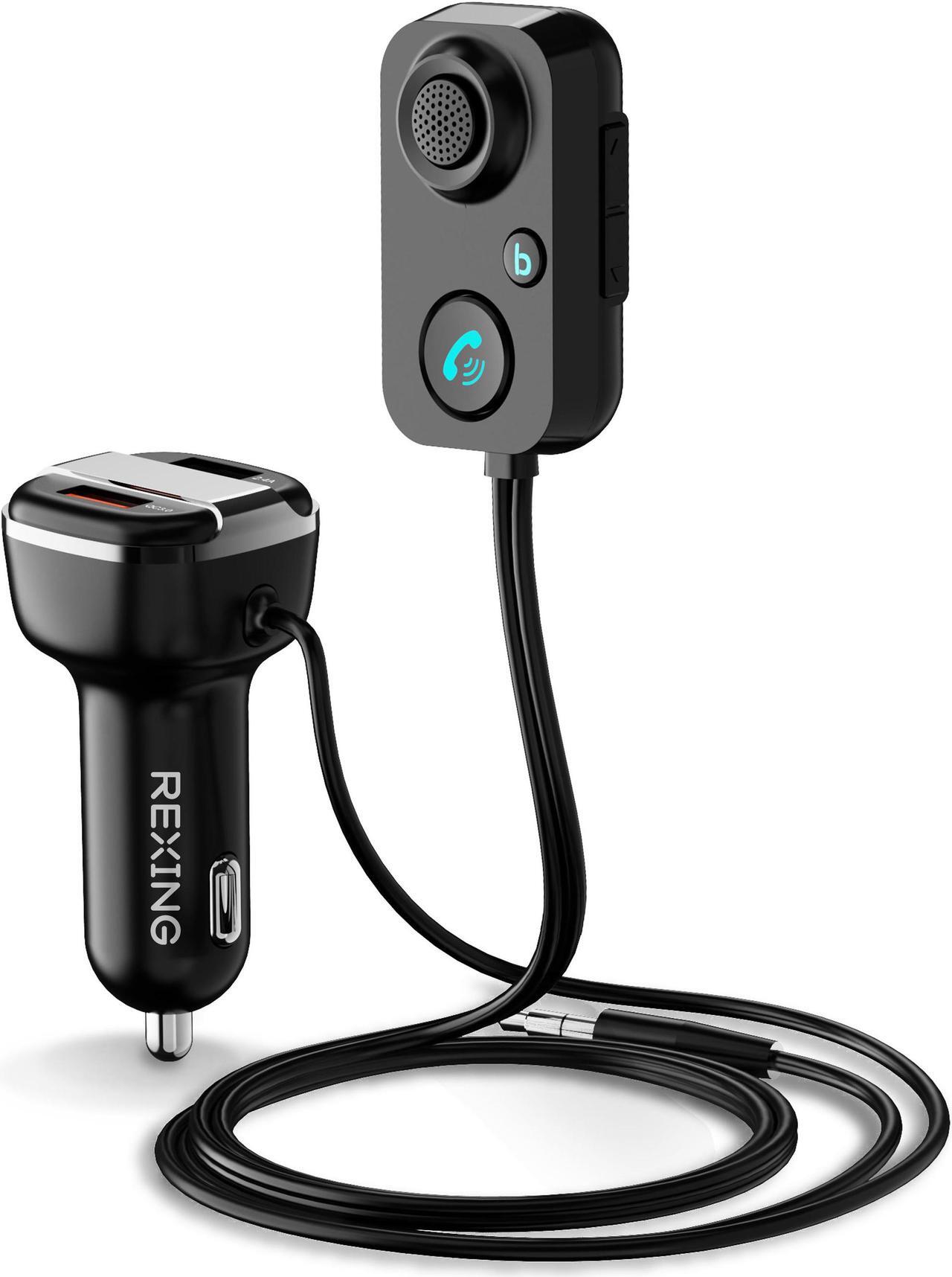 Main image of Rexing AUX2 Mini Bluetooth Receiver for car w/ Bluetooth 5.1, Dual USB, Quick Charge 3.0, Enhanced Bass, AUX 3.5mm Car Kit w/ Car Stereo Microphone for Hands-Free Calling, Siri&Google Assistant