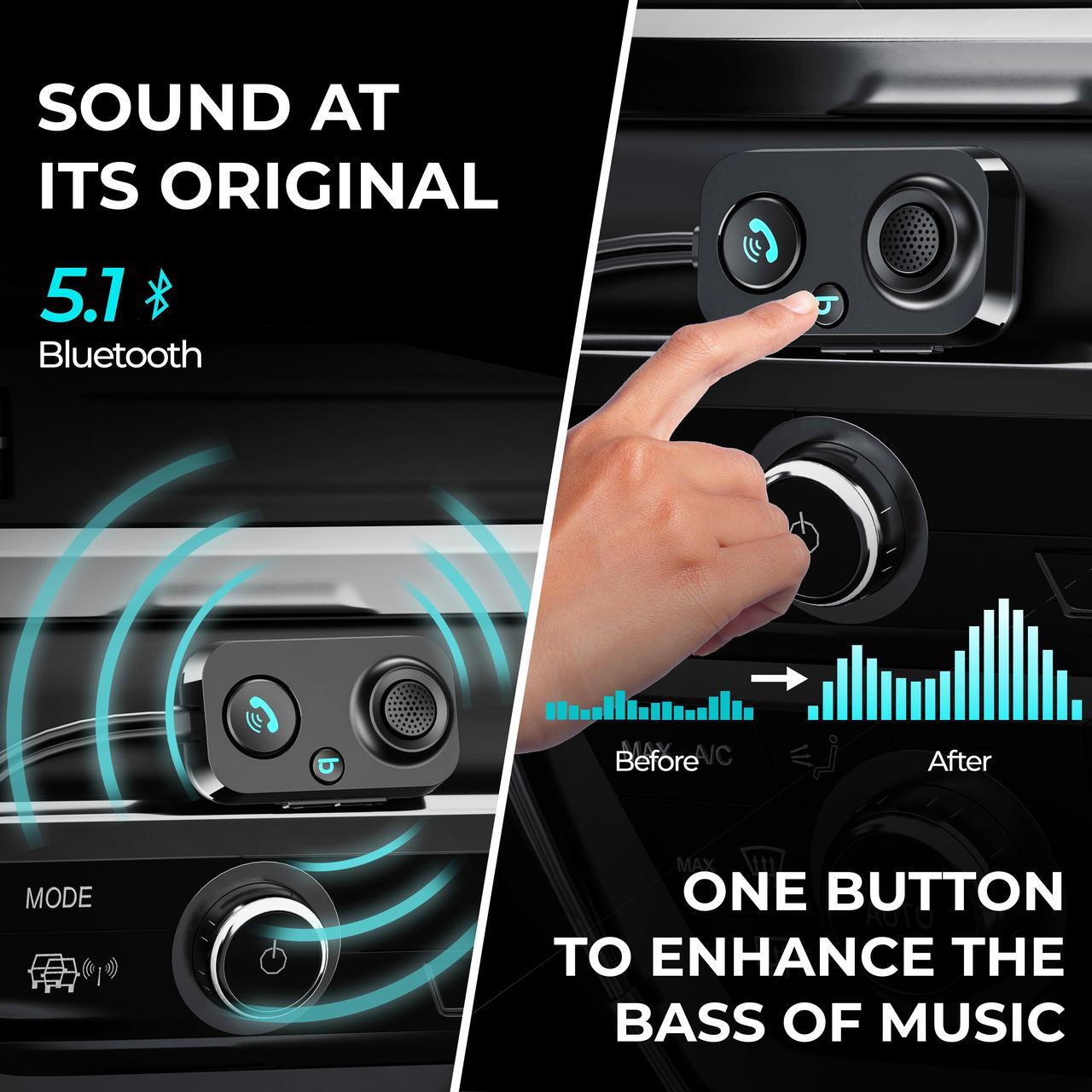 Alt view image 4 of 6 - Rexing AUX2 Mini Bluetooth Receiver for car w/ Bluetooth 5.1, Dual USB, Quick Charge 3.0, Enhanced Bass, AUX 3.5mm Car Kit w/ Car Stereo Microphone for Hands-Free Calling, Siri&Google Assistant