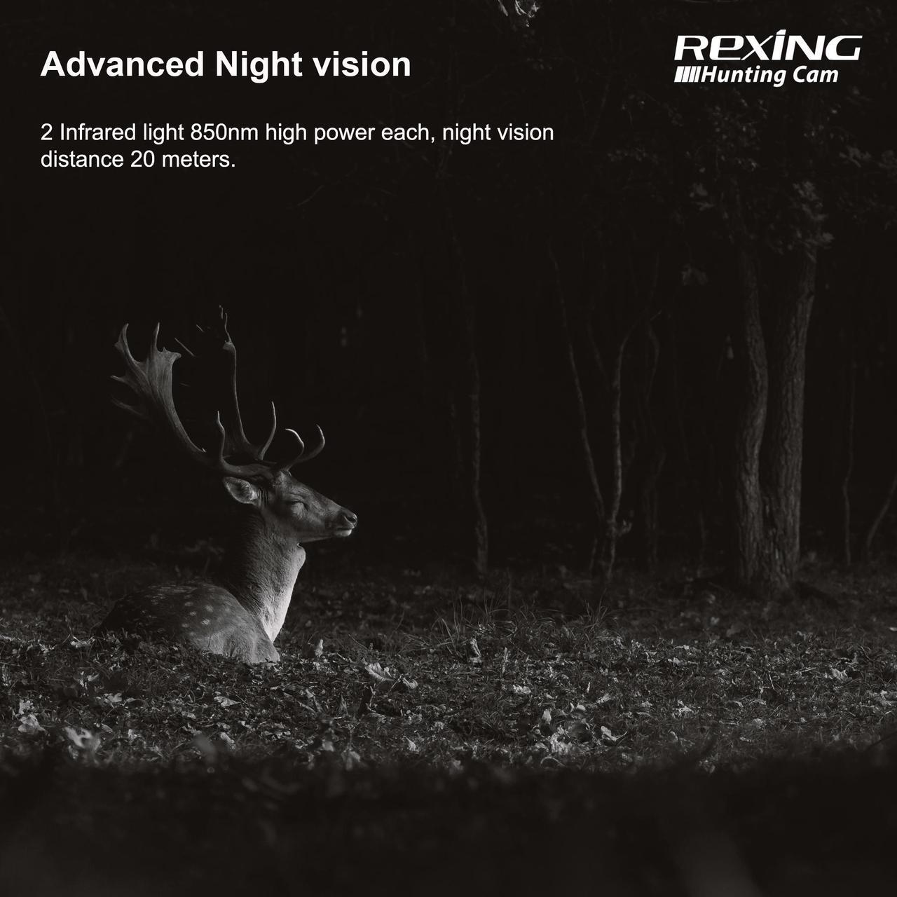 Alt view image 4 of 7 - Rexing Woodlens H2 - 4K Wi-Fi Trail Camera, 20MP CMOS Motion Sensor with Ultra Night Vision Distance, 512GB, AV Output 12 Month Standby Surveillance Cam for Hunting Games and Wildlife Monitoring (H2)