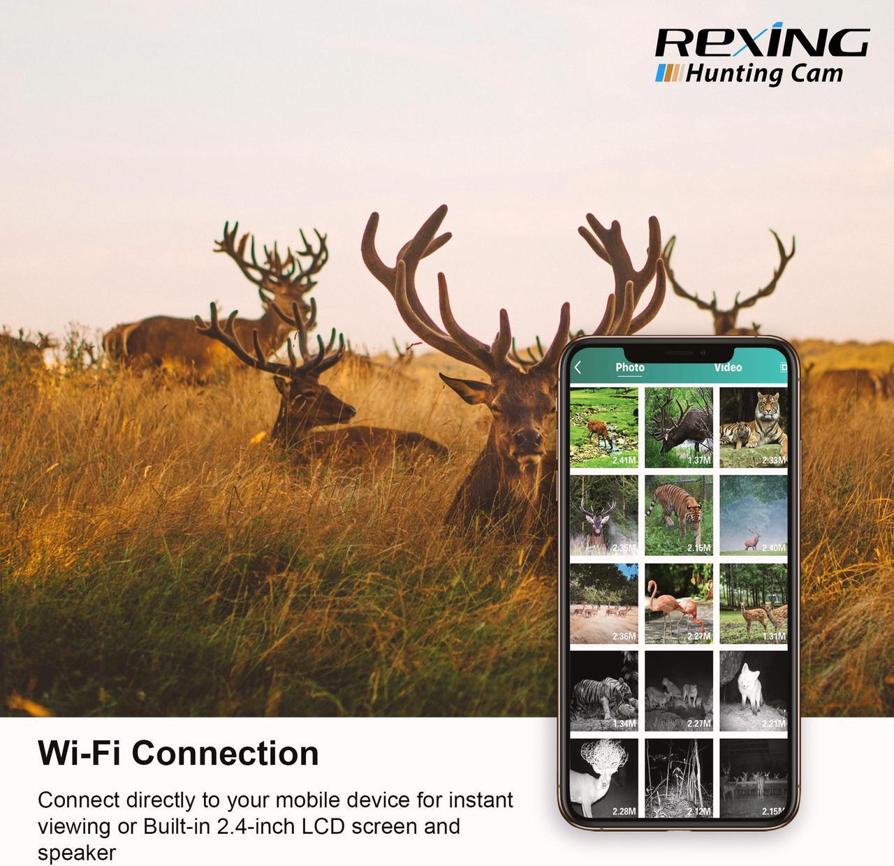 Alt view image 3 of 7 - Rexing Woodlens H2 - 4K Wi-Fi Trail Camera, 20MP CMOS Motion Sensor with Ultra Night Vision Distance, 512GB, AV Output 12 Month Standby Surveillance Cam for Hunting Games and Wildlife Monitoring (H2)