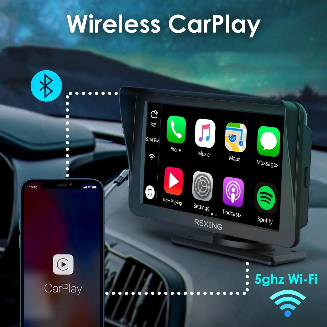 Alt view image 3 of 7 - REXING W1 Multimedia Receiver W/ Backup Camera 7 IPS Touch Screen, Apple Carplay, Android Auto, FM Transmitter, Dual Band WiFi, Aux Port, GPS Navigation, Voice Control, Spotify, Phone Calls